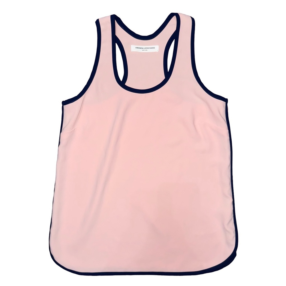 Amanda Uprichard Pink Tank Top Navy Trim Minimalist Career Pastel‎